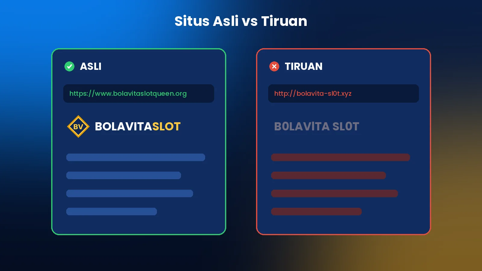 Perbandingan situs BOLAVITASLOT asli dan tiruan
