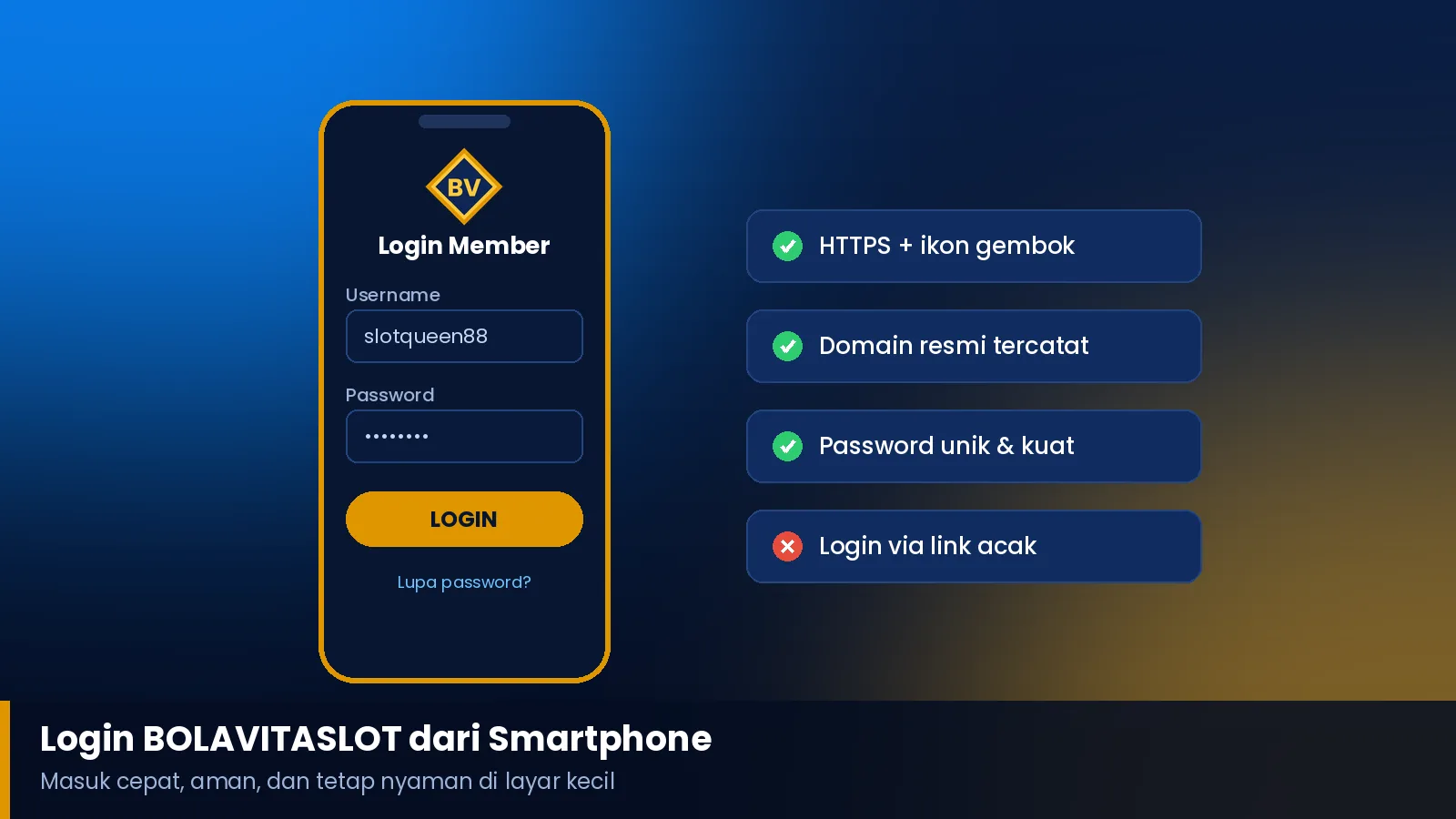 Login BOLAVITASLOT melalui smartphone